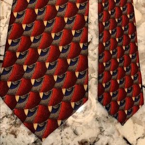 J.Z Richards tie red blue gray tan silk
